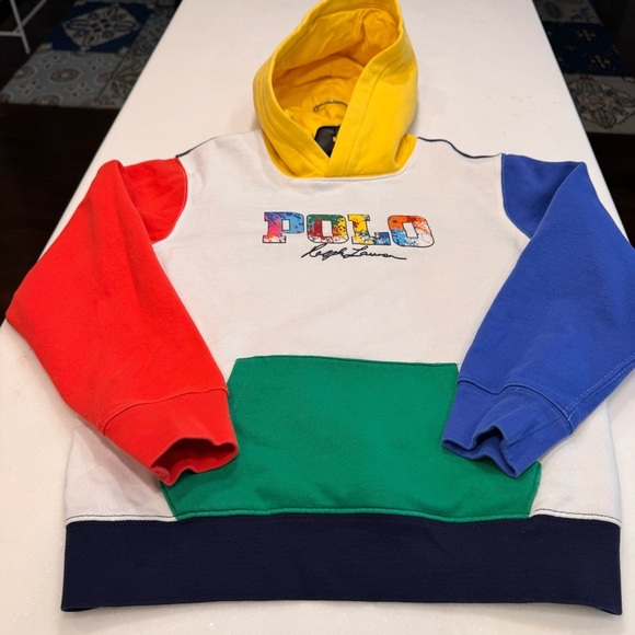 Polo Ralph Lauren Color Block Hoodie Unisex Size Large 14-16 Unique - Picture 7 of 9